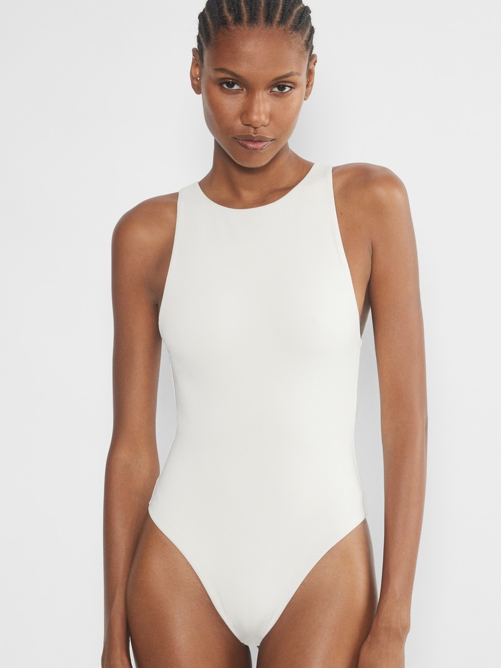 Aritzia Babaton Contour ’90s Bodysuit White High Neck Sleeveless Size S